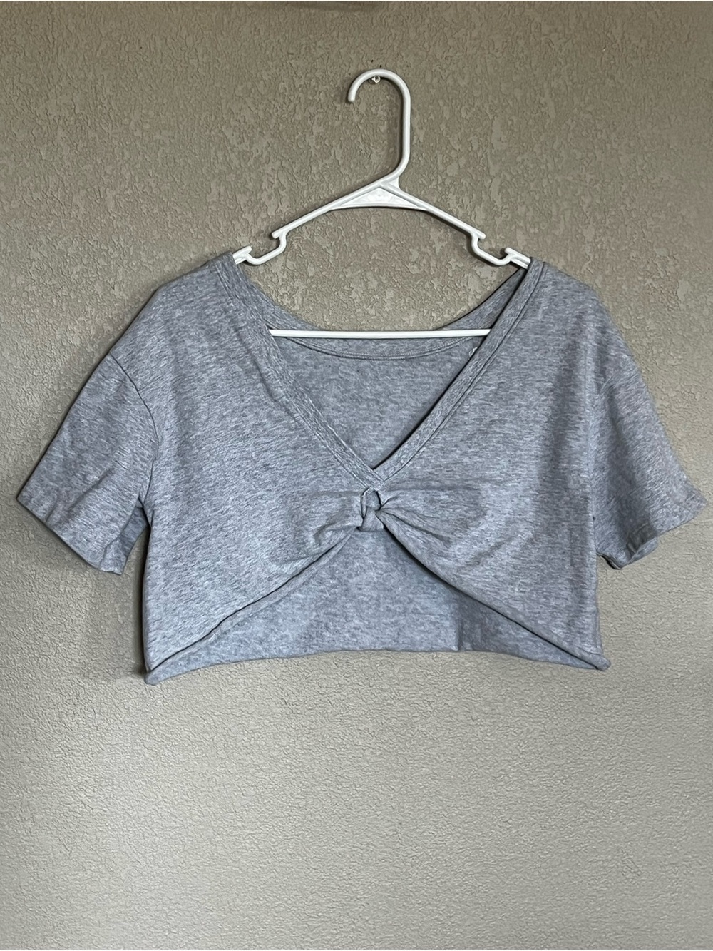 Aerie Twist Back Heather Grey Raw Hem Cropped Tee / Baby Tee
